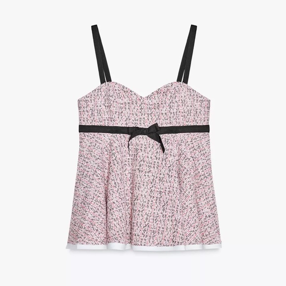 Zara Combination Structure Top Pink Black Tweed with Bow Ref 3644/172/620 NWT - Picture 5 of 13